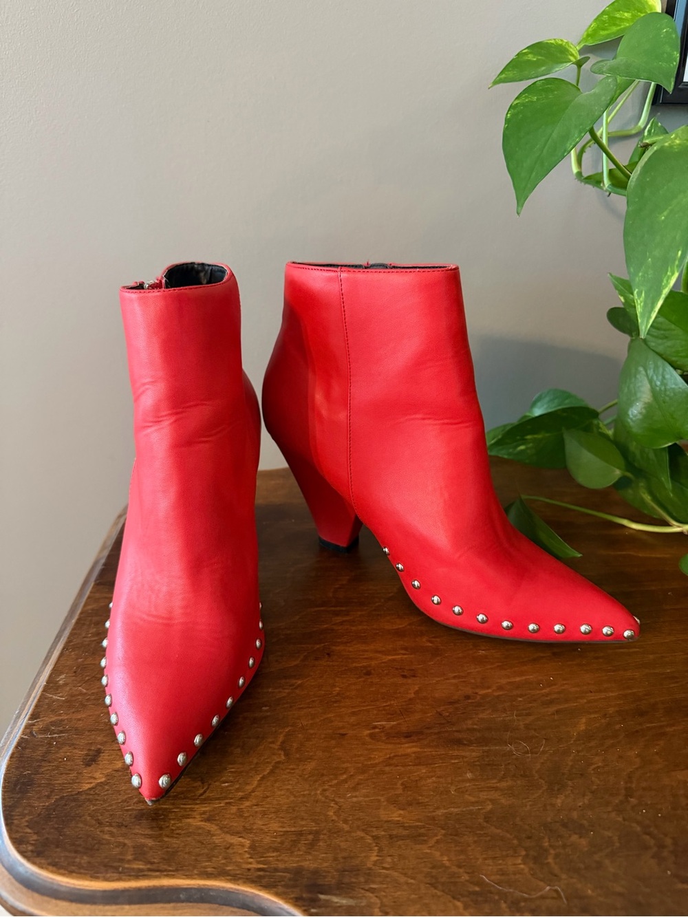 Wild Diva Red Pointed Studded Ankle Boots
